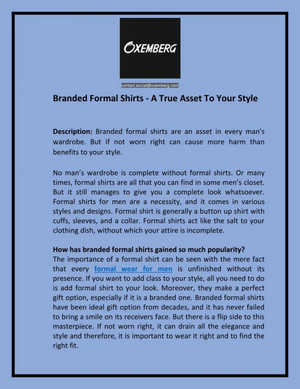 Branded formal shirts - a true asset to your style