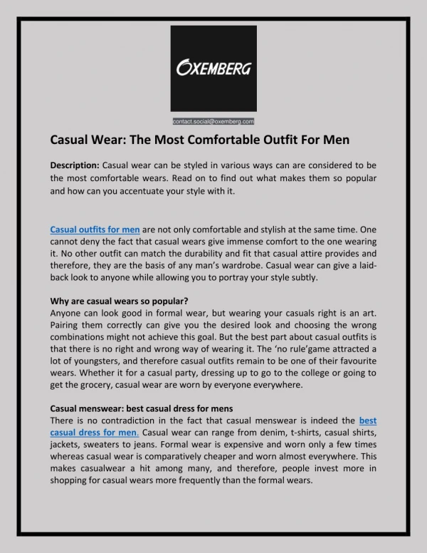 Casual wear: The most comfortable outfit for men
