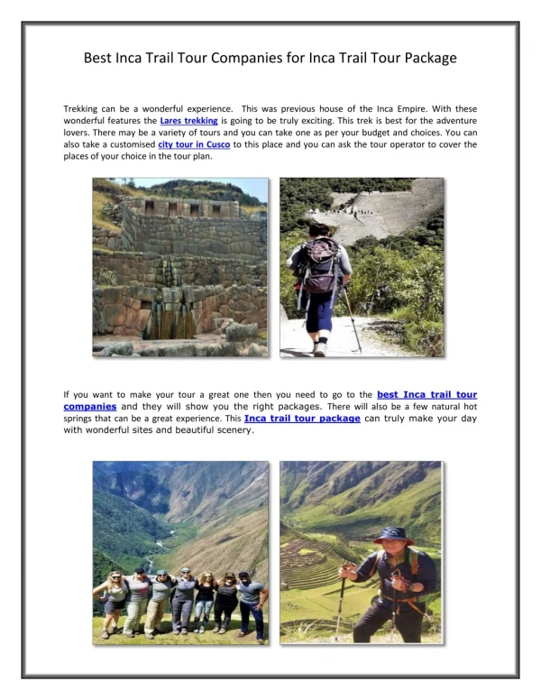 Best Inca Trail Tour Companies for Inca Trail Tour Package
