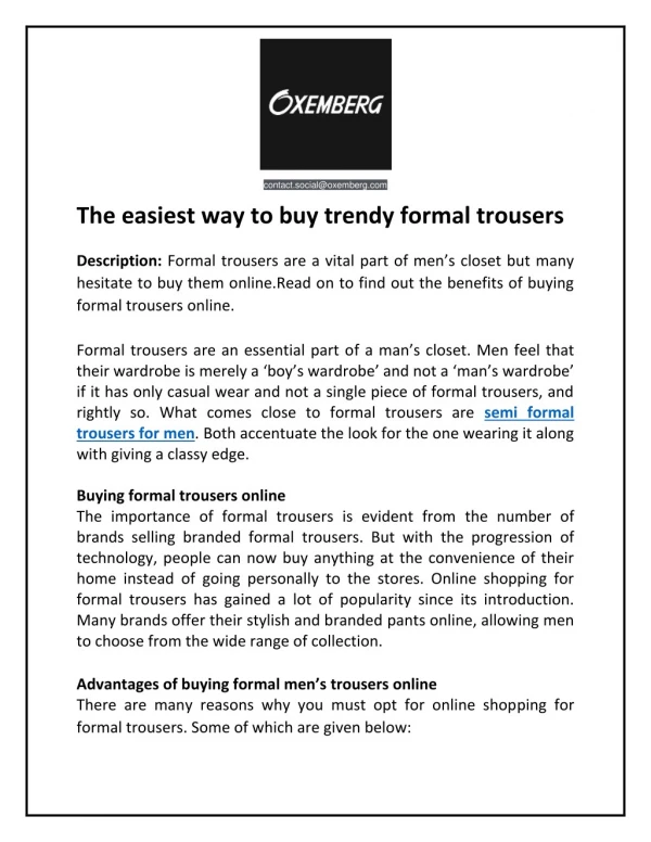 The easiest way to buy trendy formal trousers