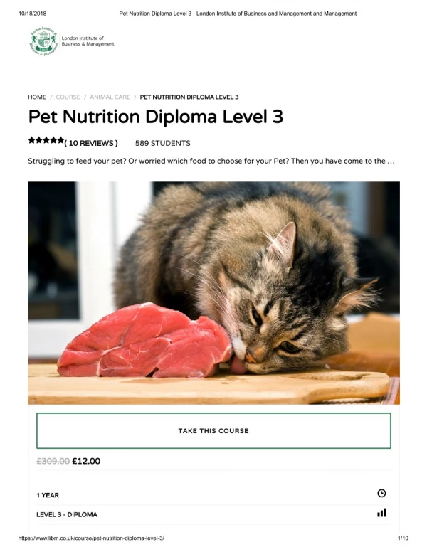 Pet Nutrition Diploma Level 3 - LIBM