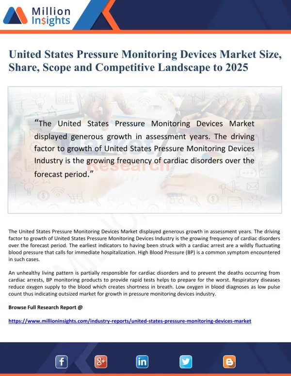 United States Pressure Monitoring Devices Market Size, Share, Scope and Competitive Landscape to 2025