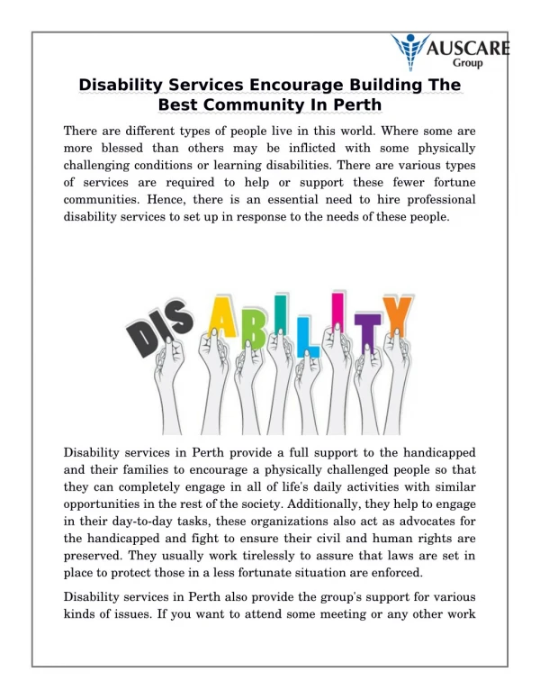 Disability Services Encourage Building The Best Community In Perth