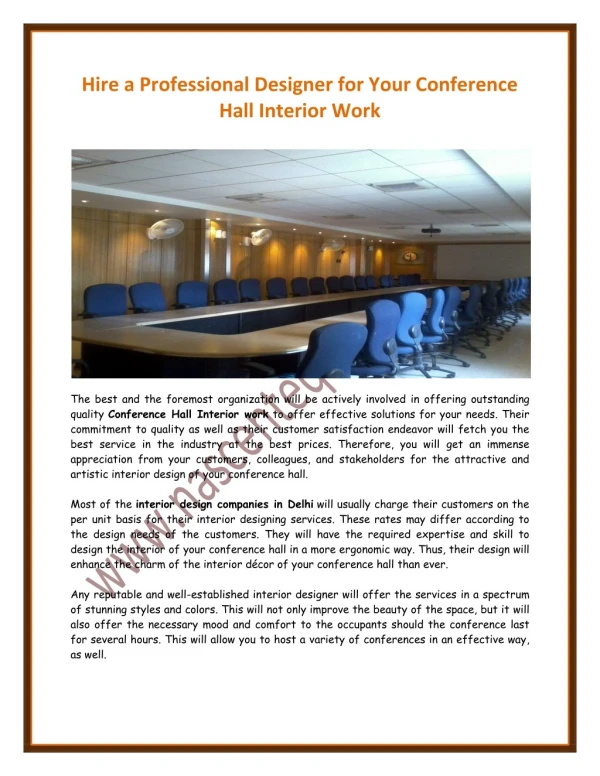 Hire a Professional Designer for Your Conference Hall Interior Work