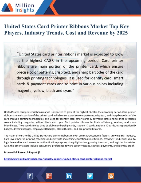 United States Card Printer Ribbons Market Top Key Players, Industry Trends, Cost and Revenue by 2025