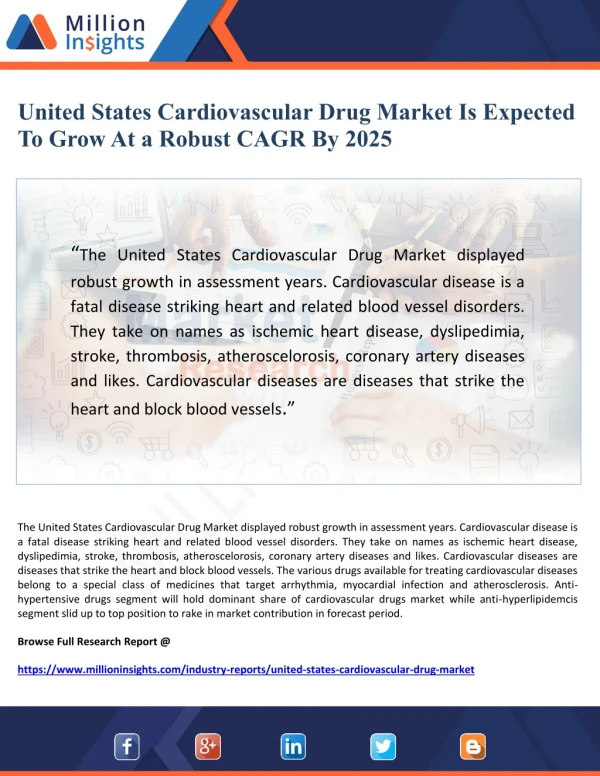 United States Cardiovascular Drug Market Is Expected To Grow At a Robust CAGR By 2025