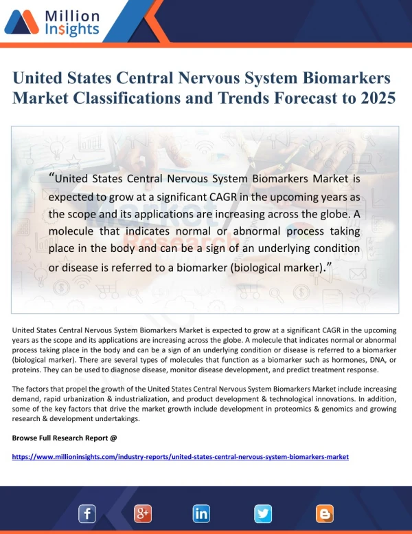 United States Central Nervous System Biomarkers Market Classifications and Trends Forecast to 2025
