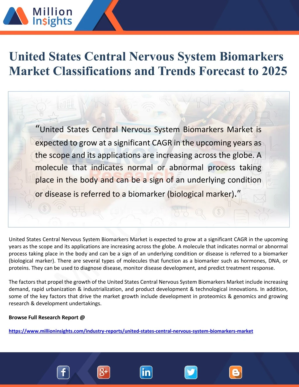 united states central nervous system biomarkers