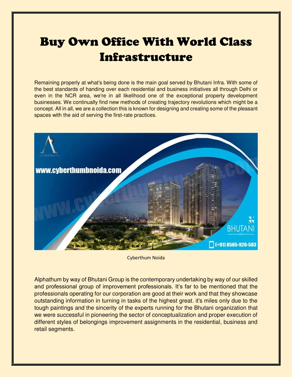 buy own office with world class infrastructure
