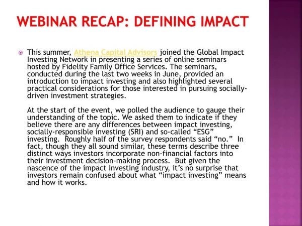Webinar recap defining impact