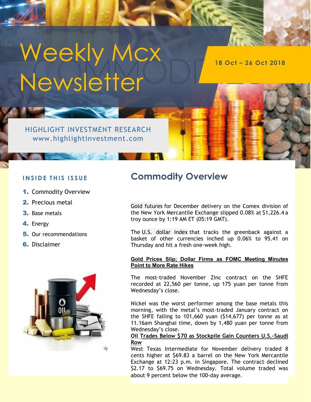 weekly mcx newsletter