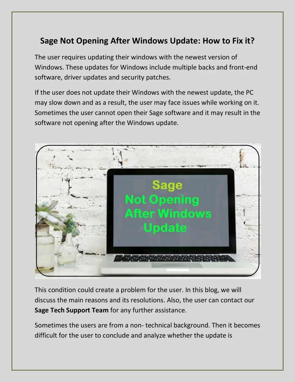 sage not opening after windows update