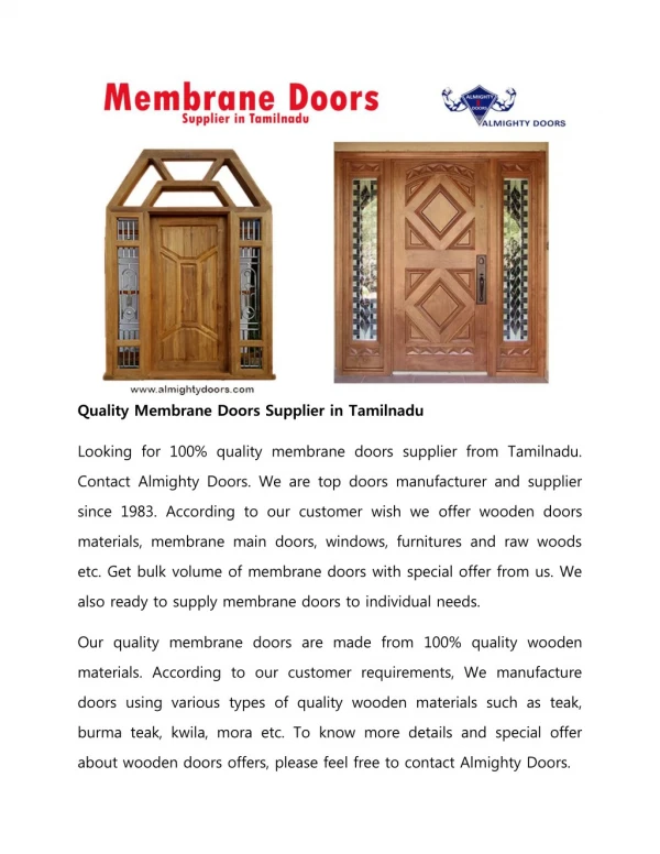 Quality Membrane Doors Supplier in Tamilnadu