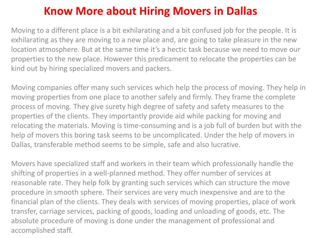know more about hiring movers in dallas