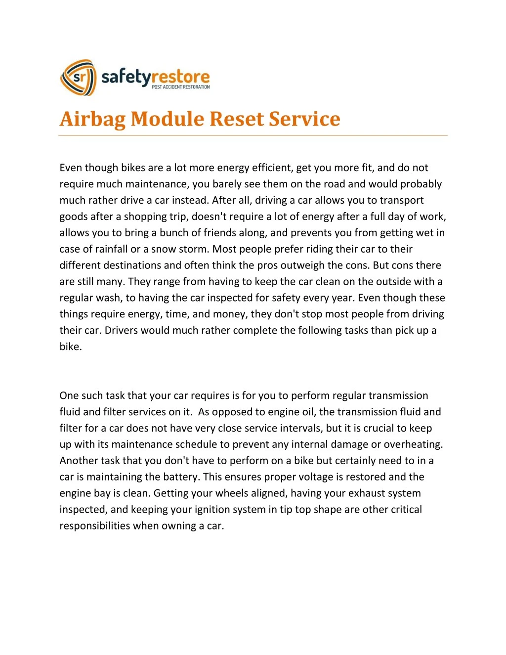 airbag module reset service