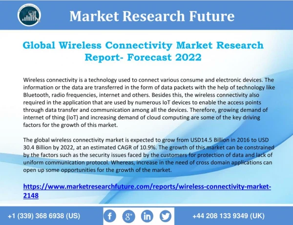 Wireless Connectivity Market 2018 Worldwide Industry Analysis and New Market Opportunities Explored 2022