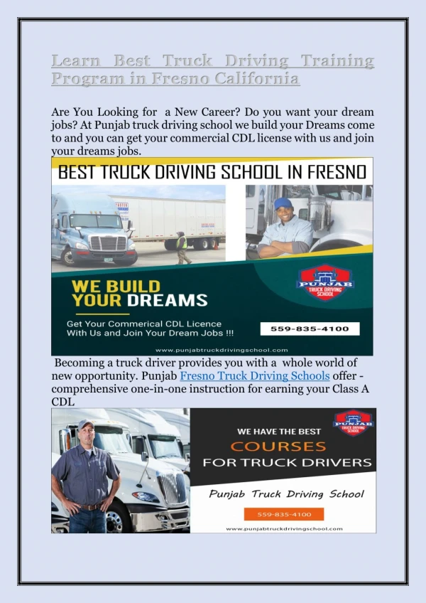 Learn Best Truck Driving Training Program in Fresno California