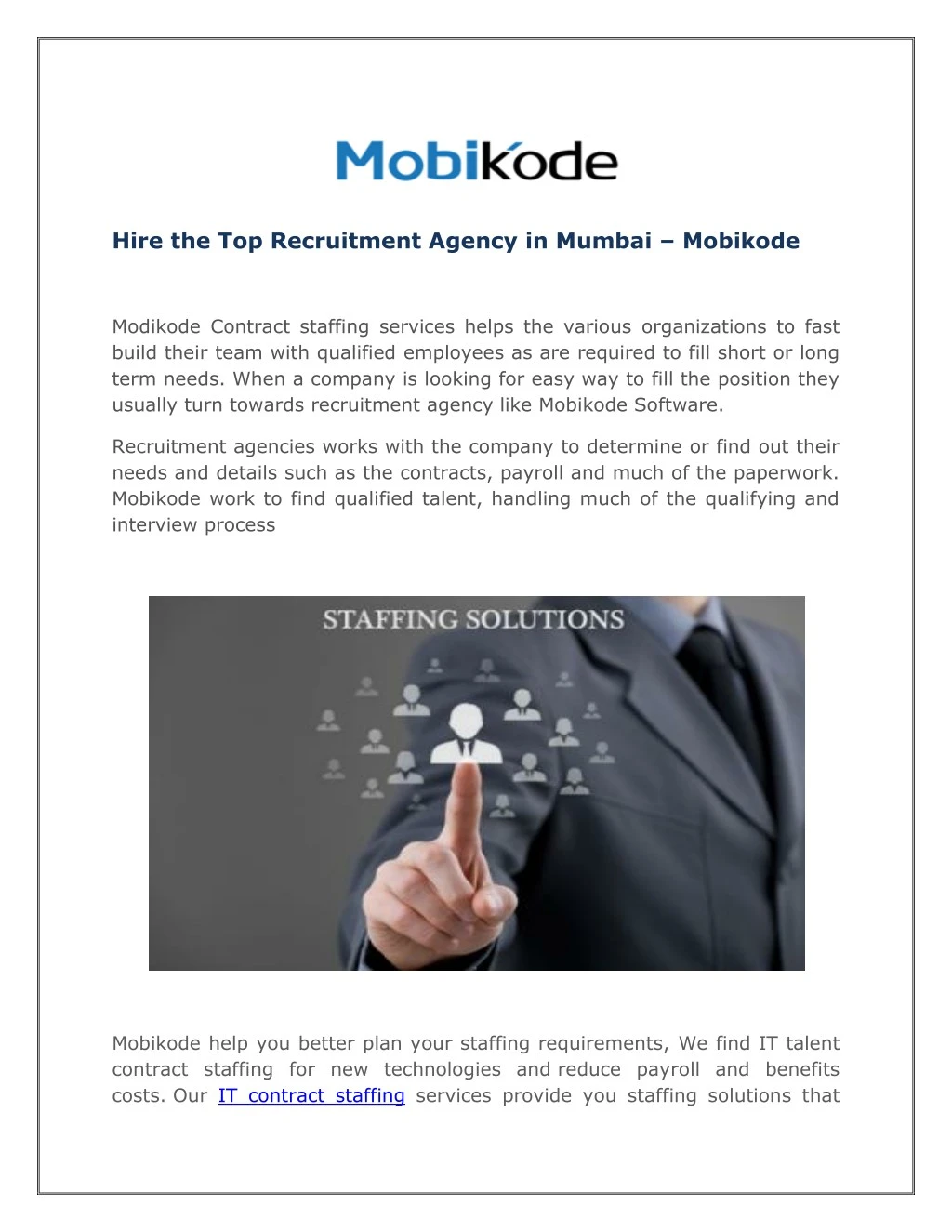 hire the top recruitment agency in mumbai mobikode
