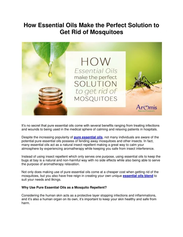 How Essential Oils Make the Perfect Solution to Get Rid of Mosquitoes