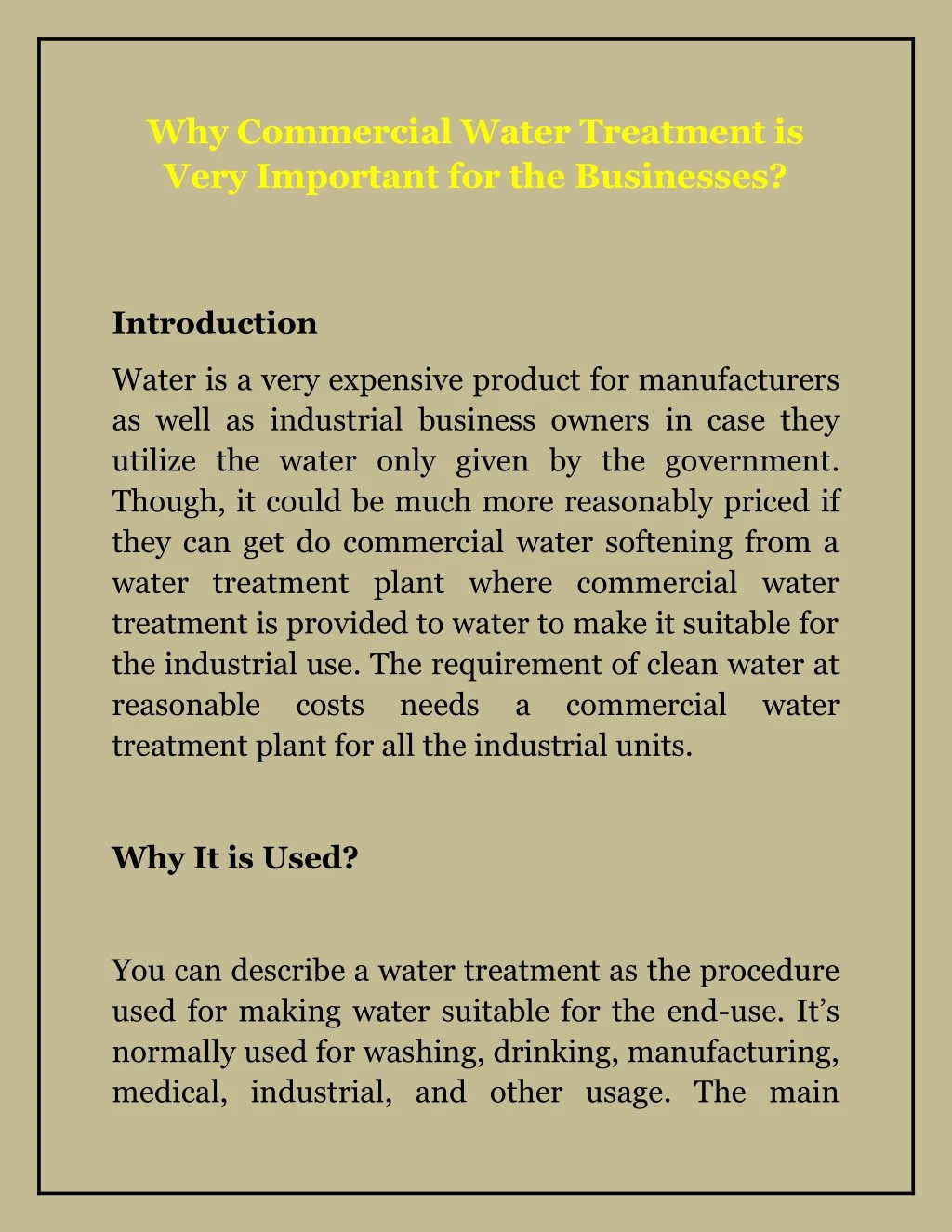 why commercial water treatment is very important