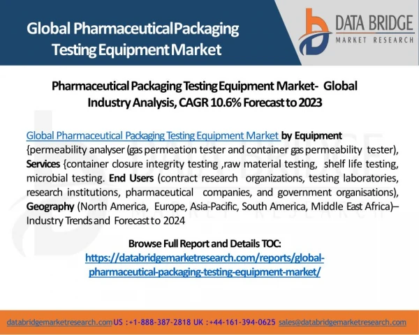 Pharmaceutical Packaging Testing Equipment Market- Global Industry Analysis, CAGR 10.6% Forecast to 2023