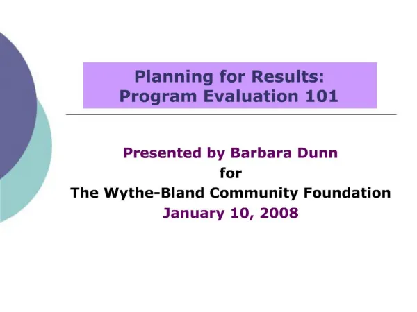 Planning for Results: Program Evaluation 101