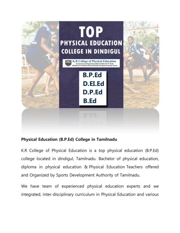 Physical Education (B.P.Ed) College in Tamilnadu