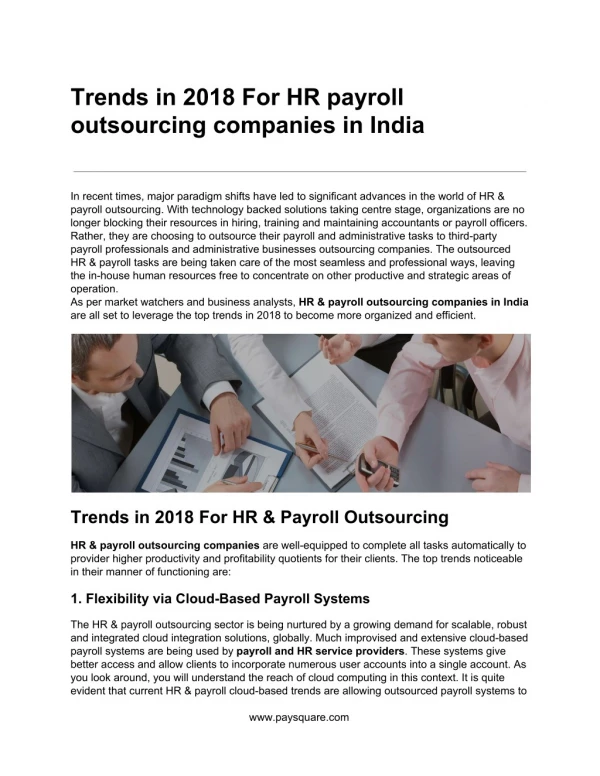 Trends in 2018 For HR payroll outsourcing companies in India