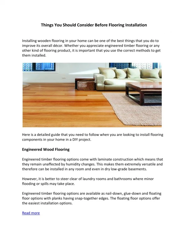 Things You Should Consider Before Flooring Installation