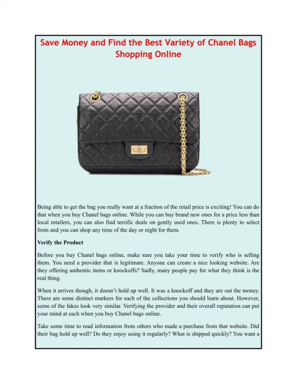 Save Money and Find the Best Variety of Chanel Bags Shopping Online