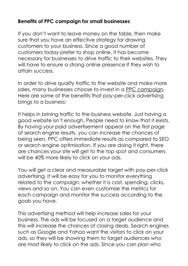 Benefits of PPC campaign for small businesses