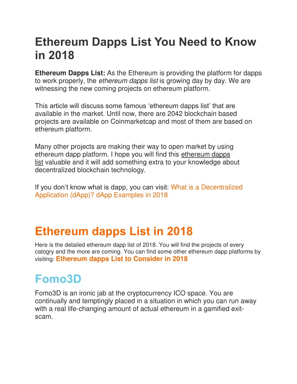ethereum dapps list you need to know in 2018