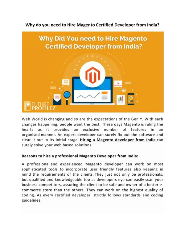 Why Do You need to Hire Magento Certified Developer from India?