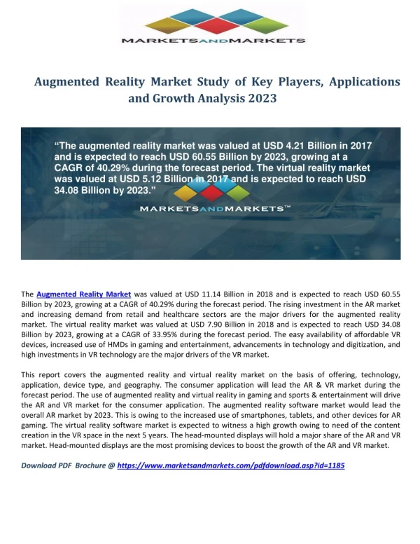 Augmented Reality Market Study of Key Players, Applications and Growth Analysis 2023