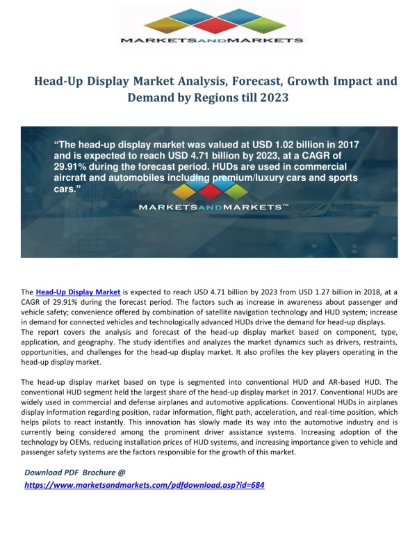 Head-Up Display Market Analysis, Forecast, Growth Impact and Demand by Regions till 2023
