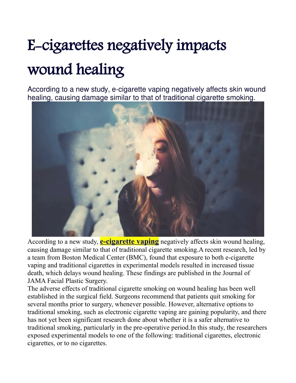 e cigarettes negatively impacts wound healing