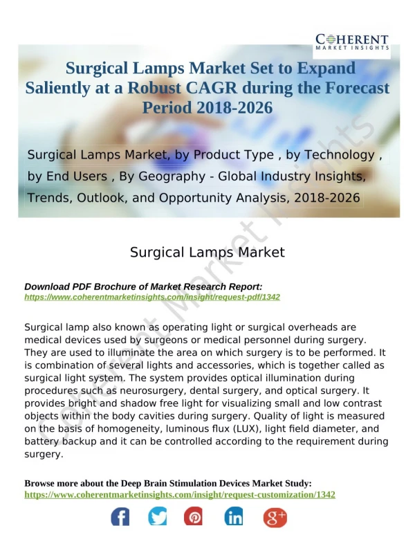 Surgical Lamps Market Set to Expand Saliently at a Robust CAGR during the Forecast Period 2018-2026