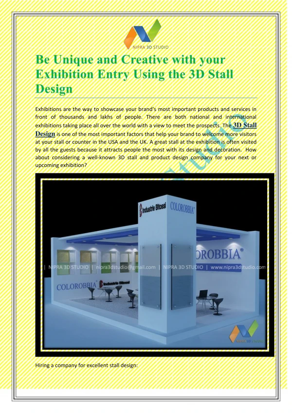 Be Unique and Creative with your Exhibition Entry Using the 3D Stall Design