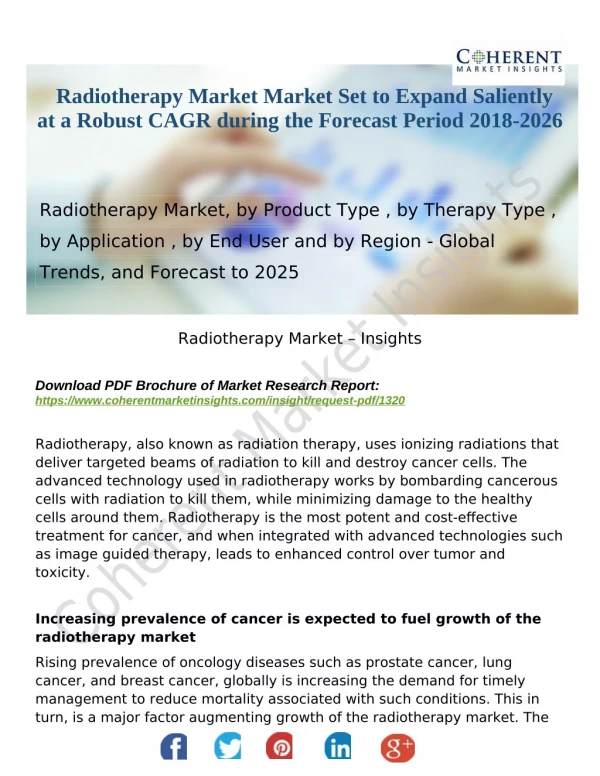Radiotherapy Market Market Set to Expand Saliently at a Robust CAGR during the Forecast Period 2018-2026