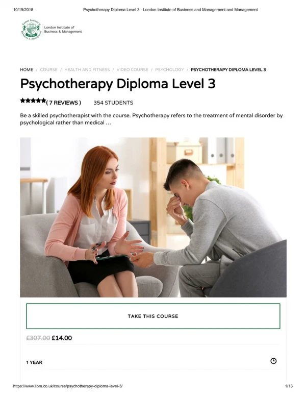 Psychotherapy Diploma Level 3 - LIBM