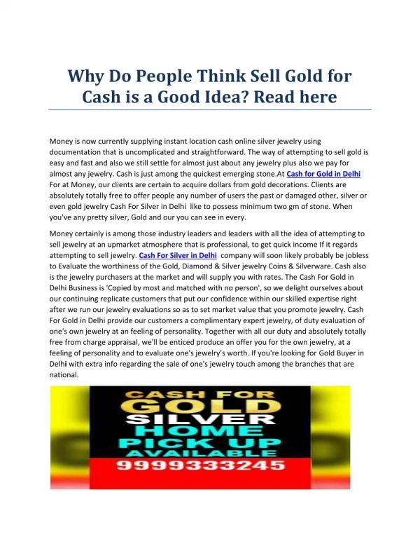 Why Do People Think Sell Gold for Cash is a Good Idea Read here