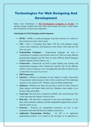Technologies For Web Designing And Development - slide 1