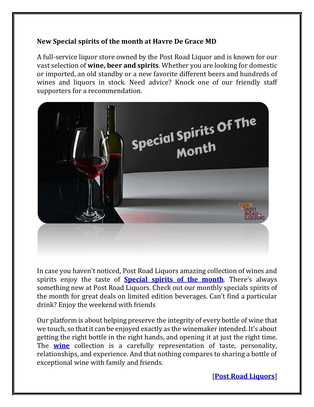new special spirits of the month at havre
