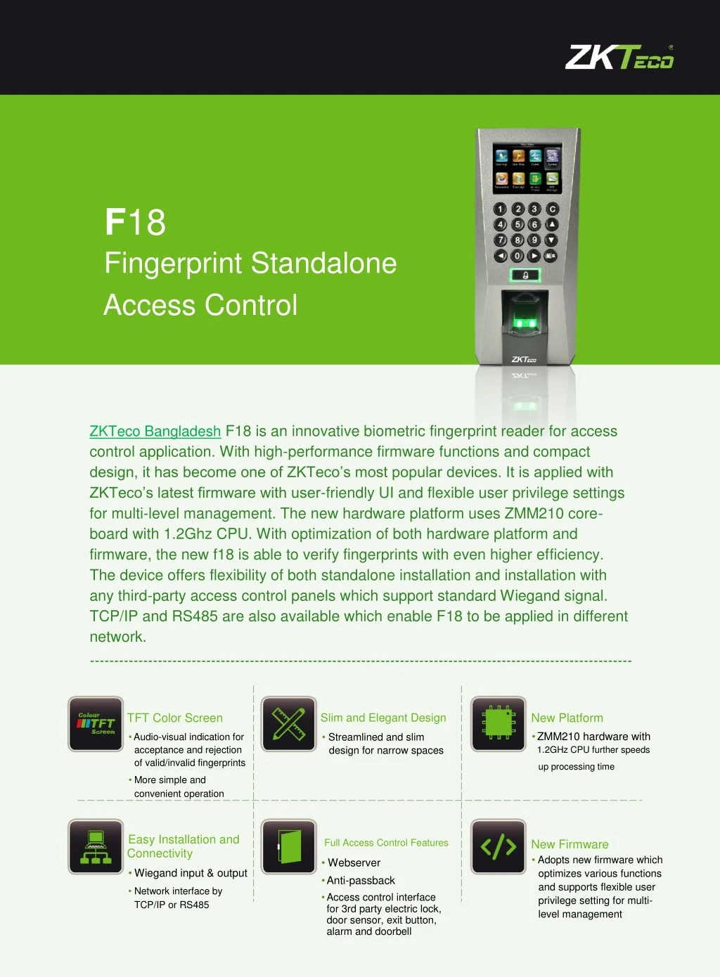 f 18 fingerprint standalone access control