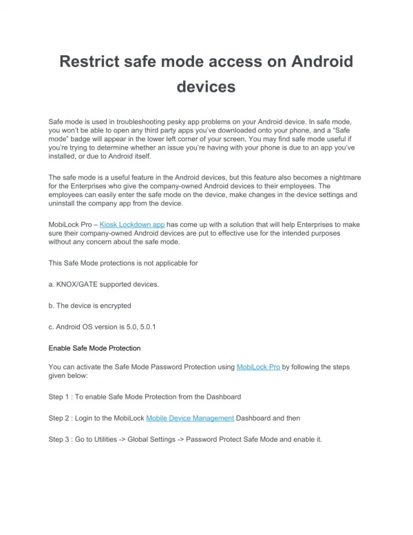 How to Restrict safe mode access on Android devices