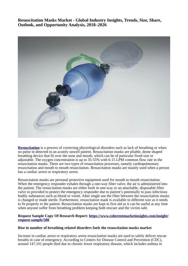 Resuscitation Masks Market - Global Industry Insights, Trends, Size, Share, Outlook, and Opportunity Analysis, 2018–2026