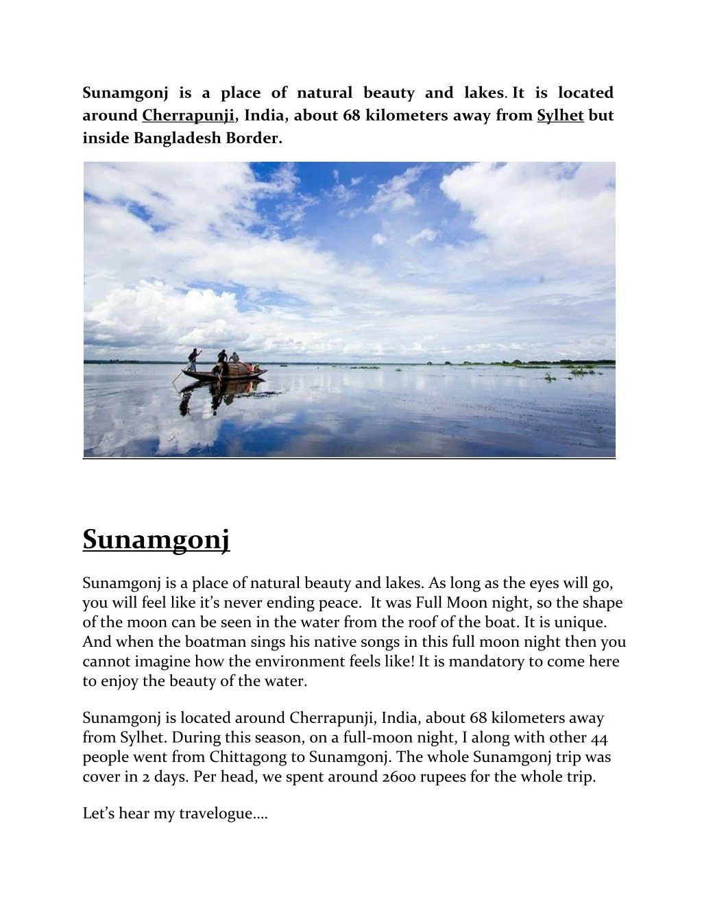 sunamgonj is a place of natural beauty and lakes