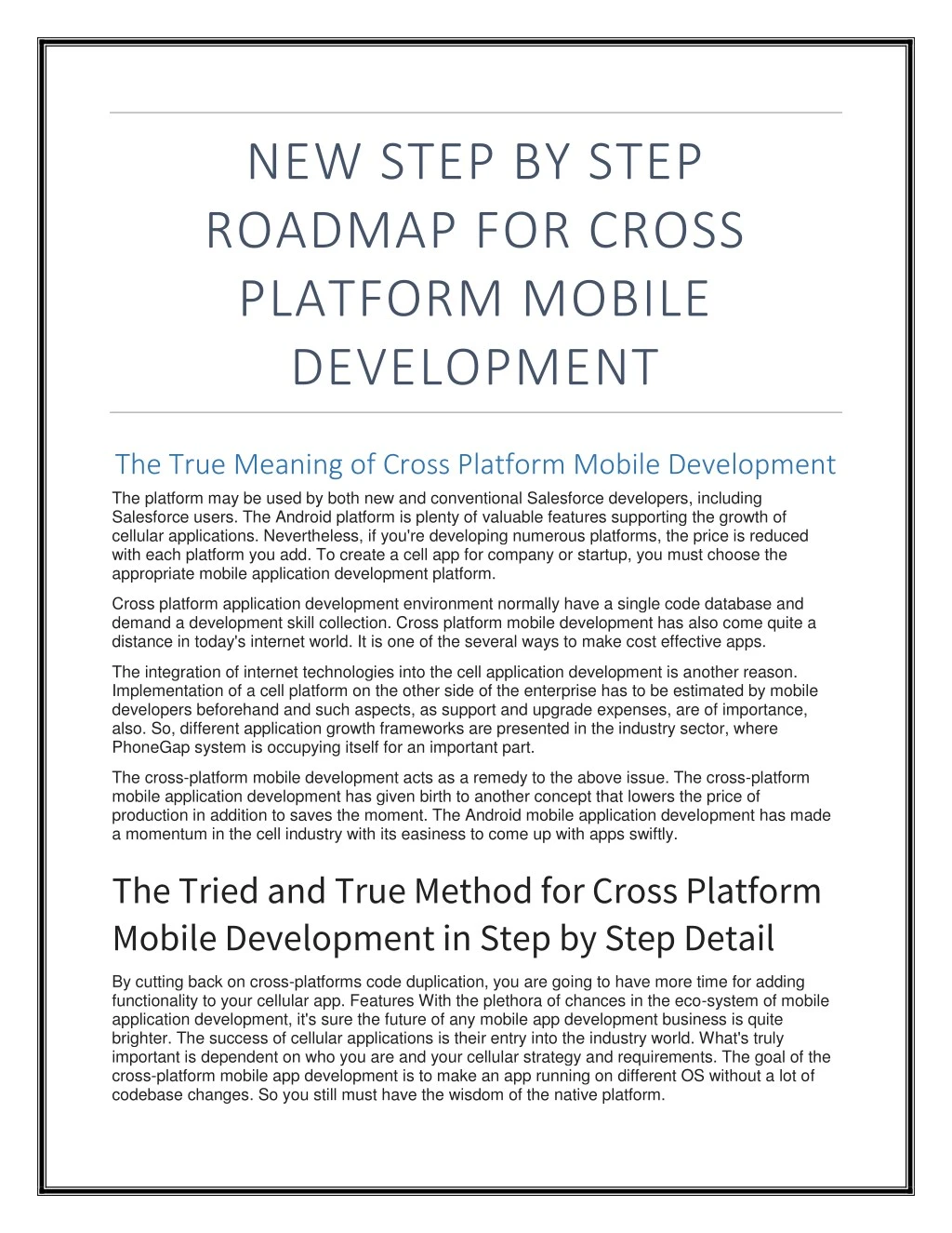 new step by step roadmap for cross platform