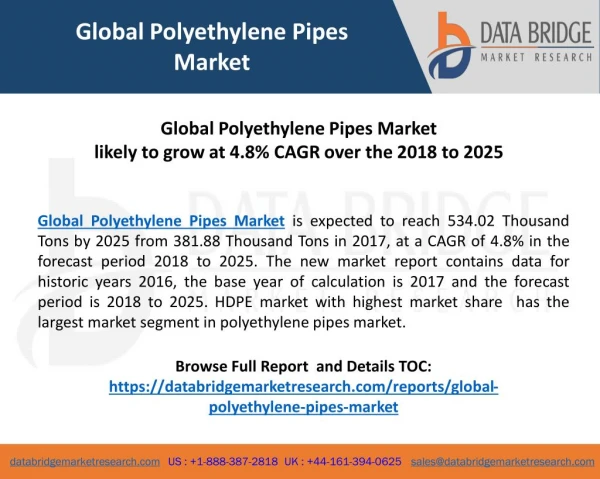 Global Polyethylene Pipes Market likely to grow at 4.8% CAGR over the 2018 to 2025