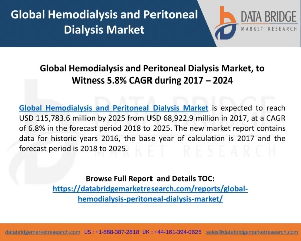 Global Hemodialysis and Peritoneal Dialysis Market, to Witness 5.8% CAGR during 2017 – 2024